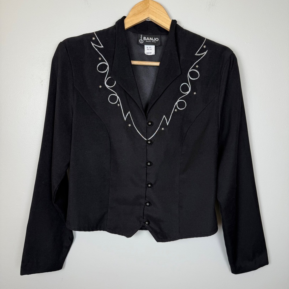 Vintage Banjo Dallas Texas Embroidered Cropped Western Jacket Medium 80s/90s